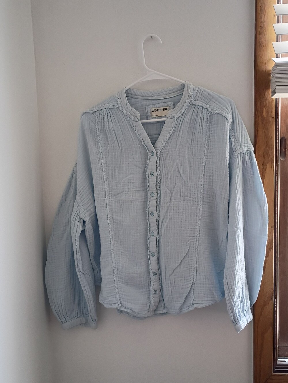 We The Free Pale Blue Button-Front Gauze Top